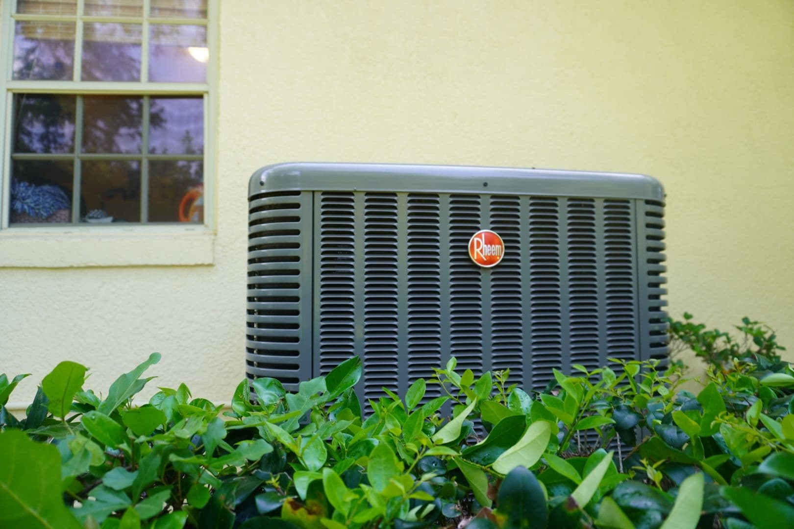 A newly-installed Rheem air conditioning unit.