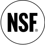 A black logo for the National Sanitation Foundation (NSF).
