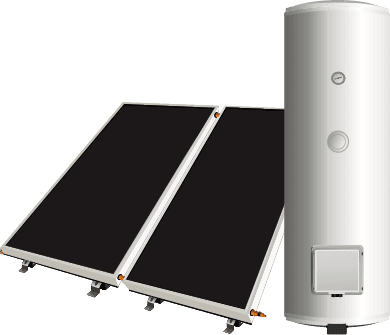 Solar panels next to a water heater.