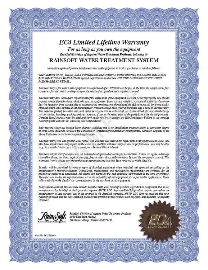A screenshot of the EC4 Limited Lifetime Warranty.