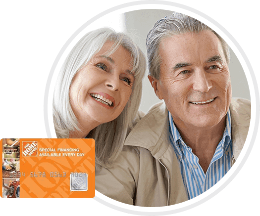 A credit card superimposed over an image of an older couple.